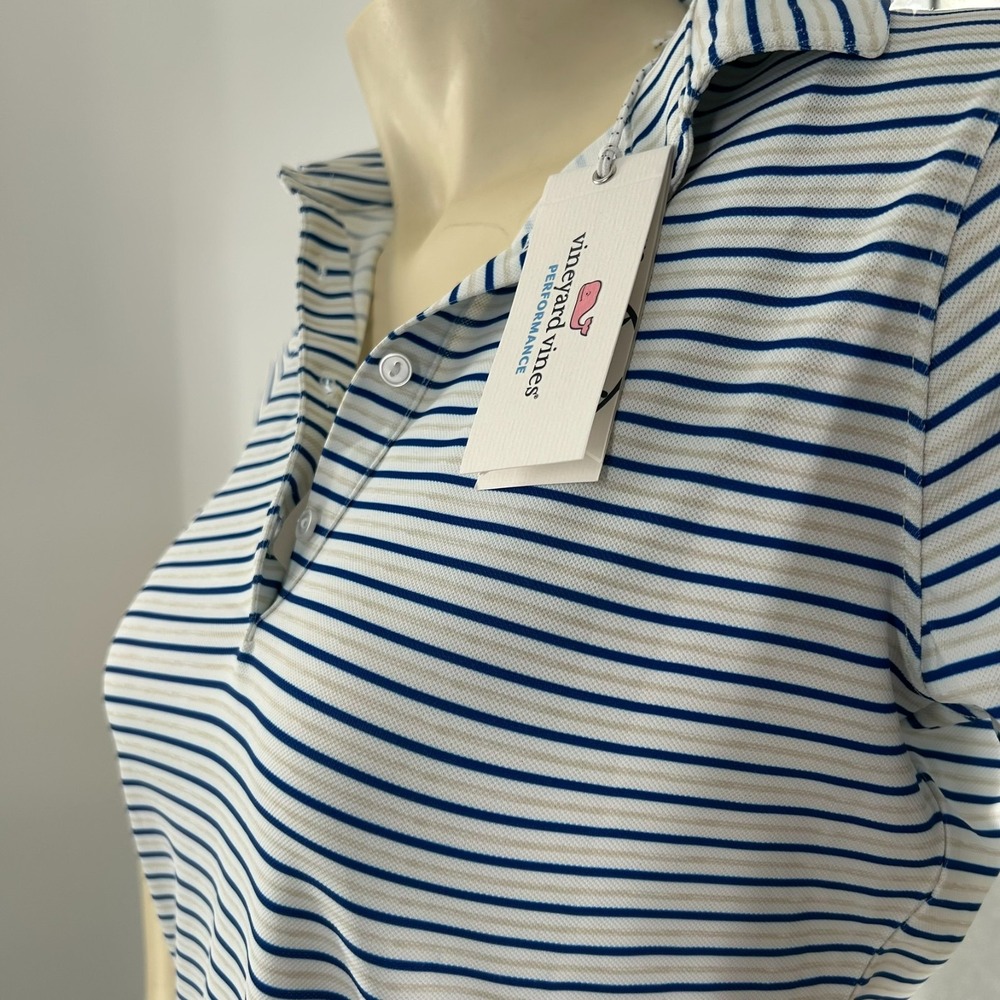 Vineyard Vines Performance Women's Polo Wht/Blu/Stn XS NEW‎ With Tags